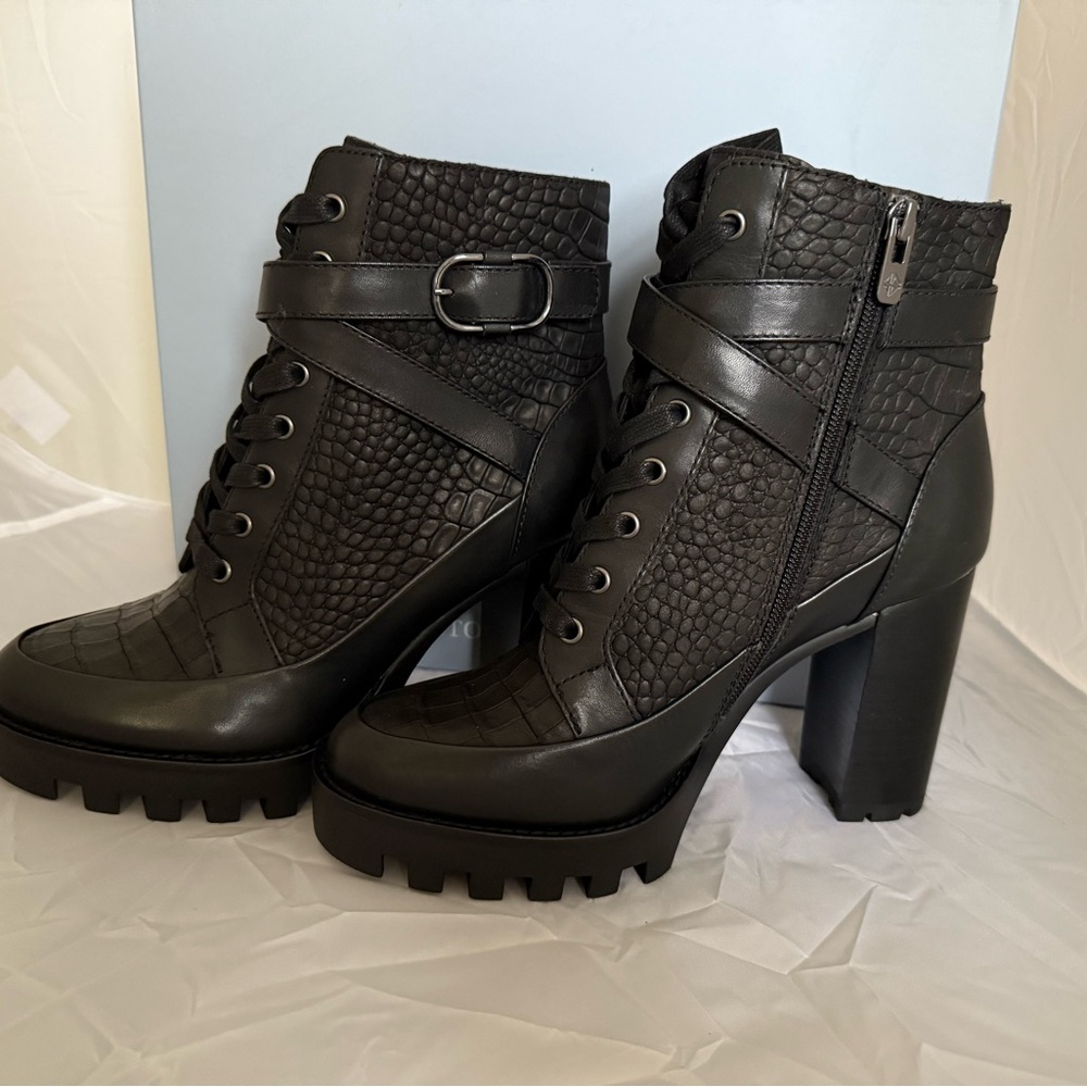 ANTONIO MELANI Black Croc-Embossed Heeled Boots